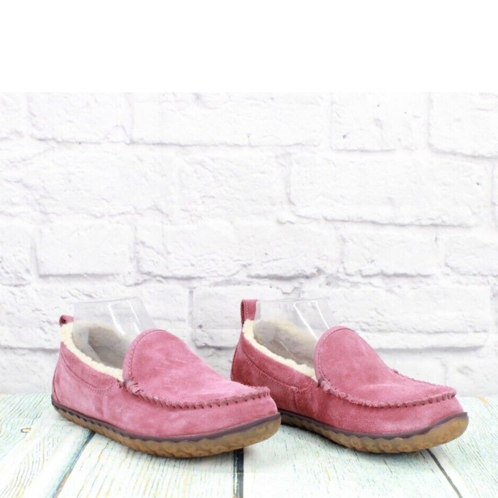 LL Bean Pink Suede Fleece Lined Mountain Moccasin Slippers Size 7 Medium - Picture 3 of 9